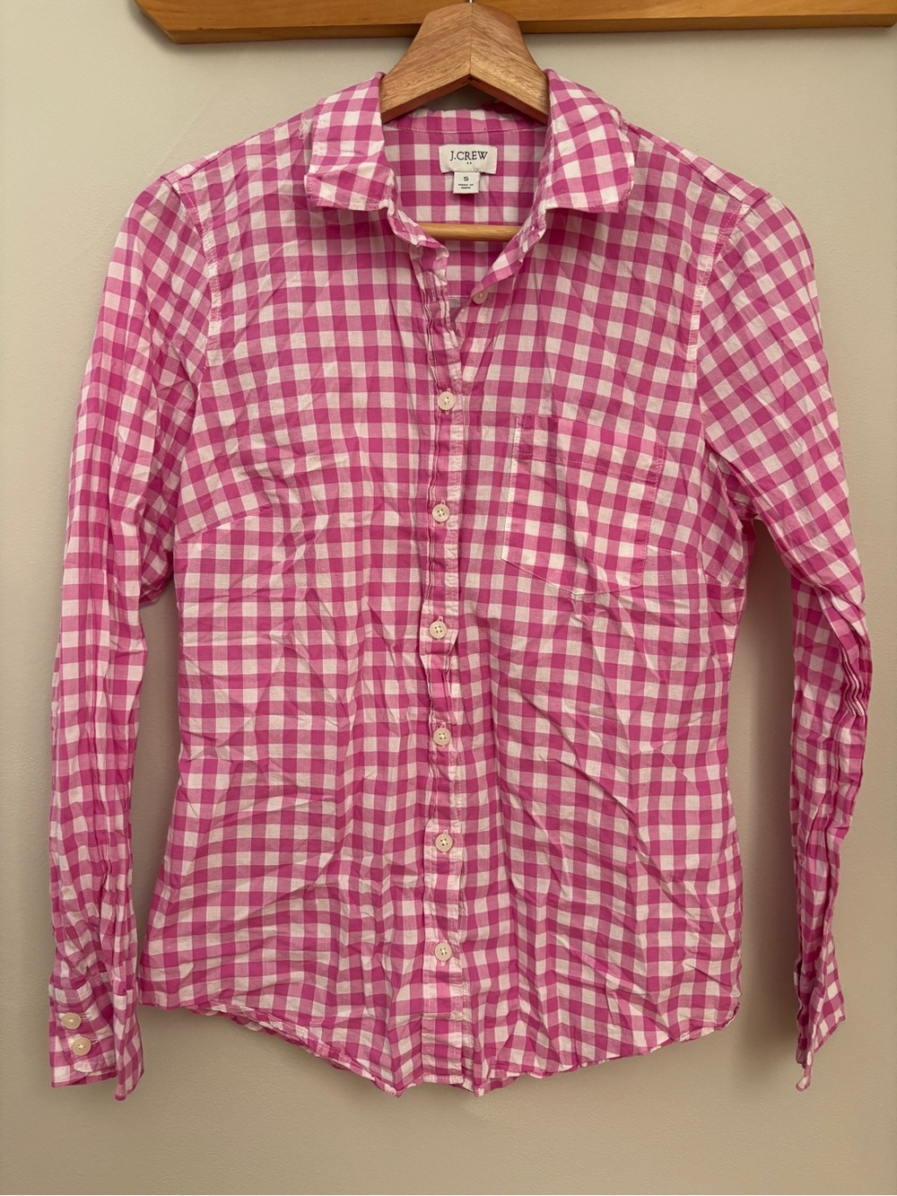 J. Crew Pink and White Gingham Button-Down Shirt 100% Cotton
